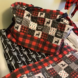 SOLD Woodland Buffalo Plaid Diaper Bag with Changing Pad